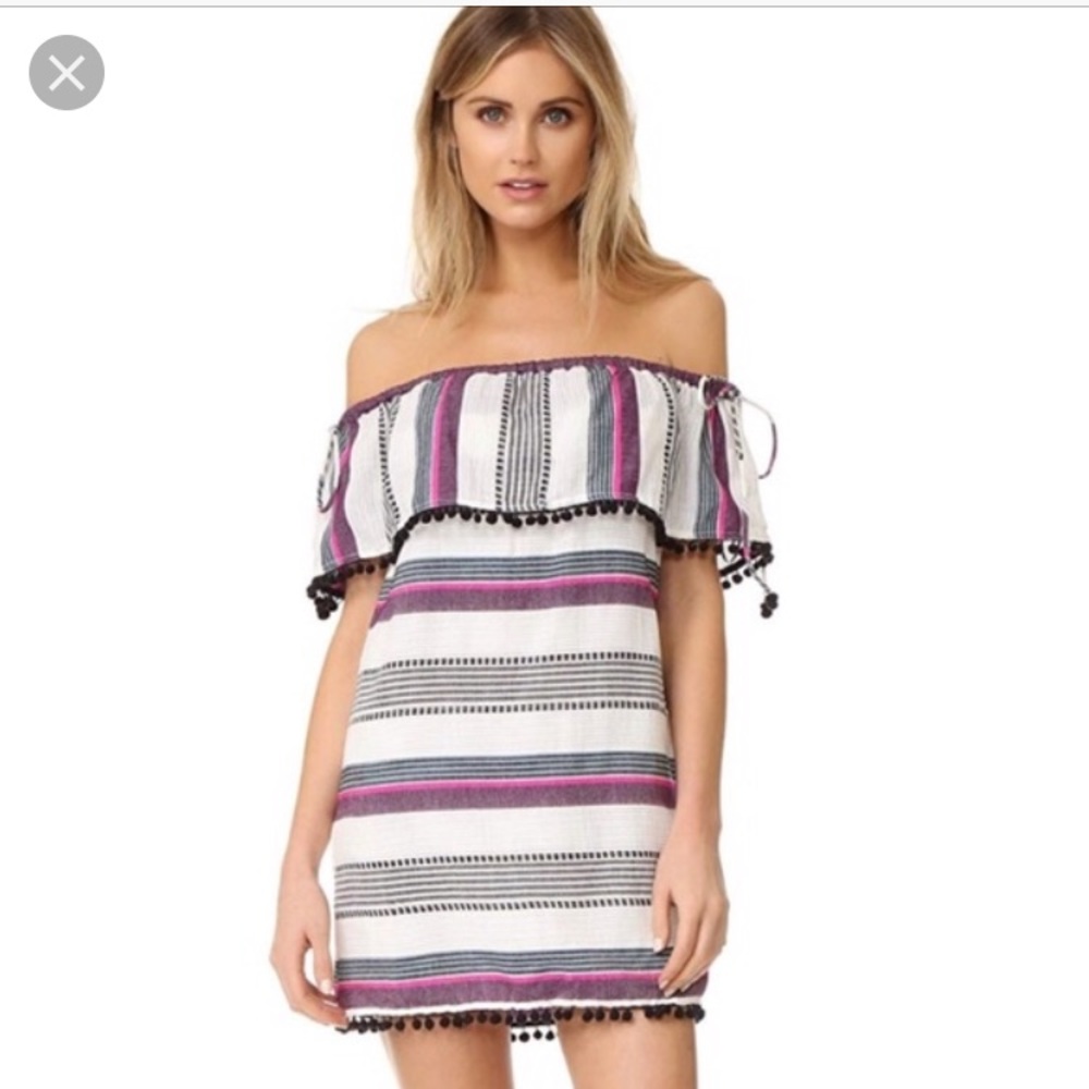 SAYLOR Off-Shoulder Striped Mini Dress - White, Black, Pink